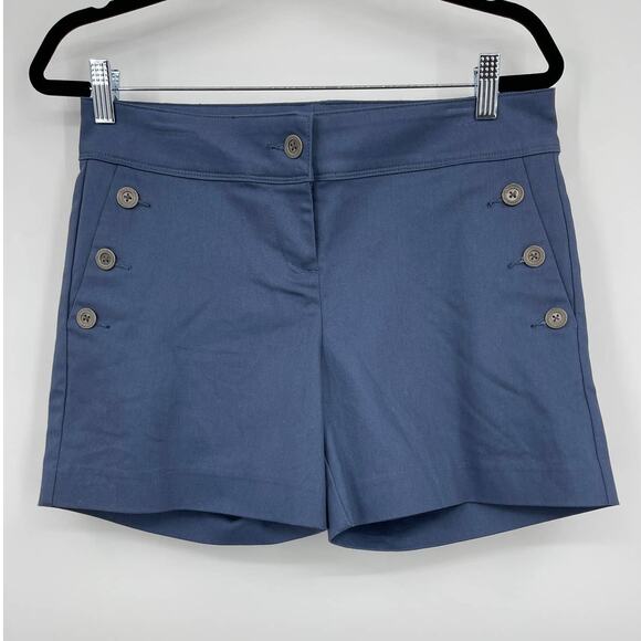 Isaac Mizrahi Blue Tailored Flat Front Shorts High Rise Pockets Buttons Size 4 - Picture 1 of 9